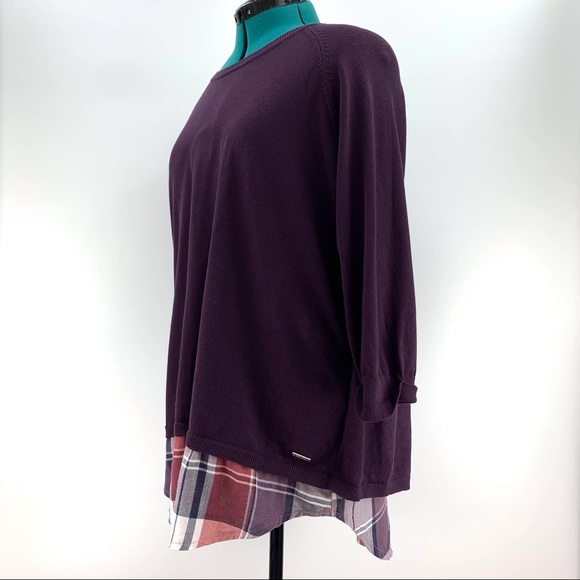 Coupe Collection Purple and Plaid Layered Look 3/4 Sleeve Sweater, Large - Picture 4 of 15